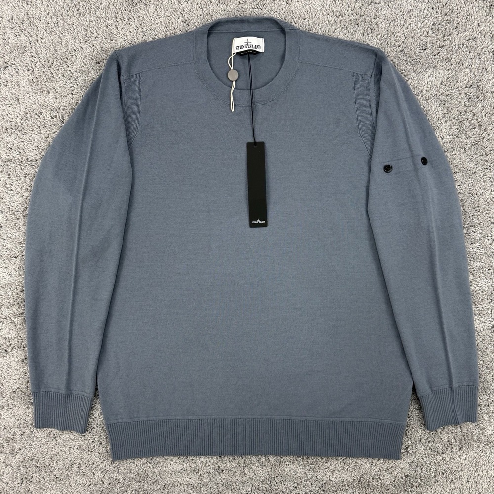 Stone Island Sweater Men's XXL Blue NWT 100% Wool Crewneck Jumper